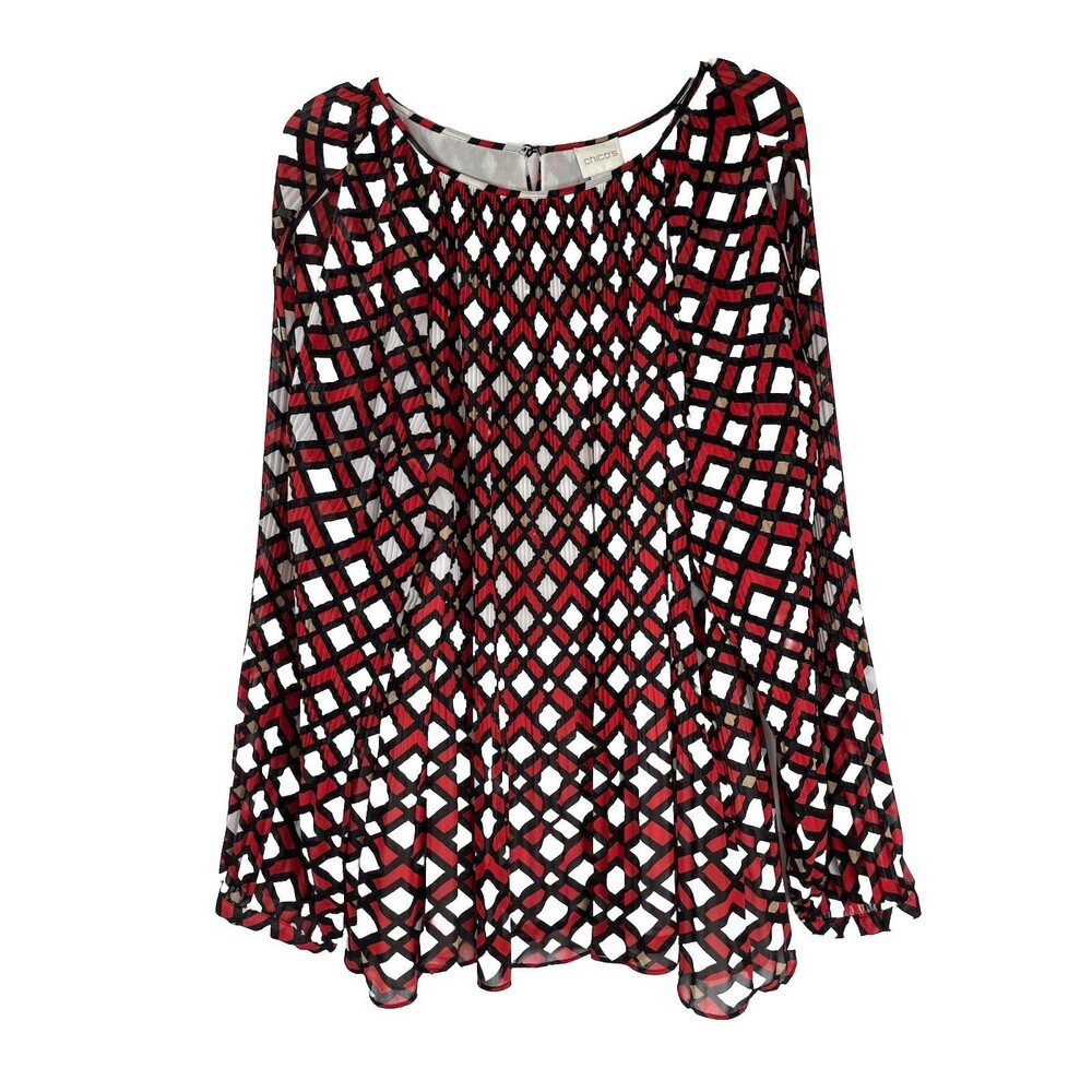 Chicos Deco Modern Art Print  Sleeve Top Blouse sz 2 / L (15